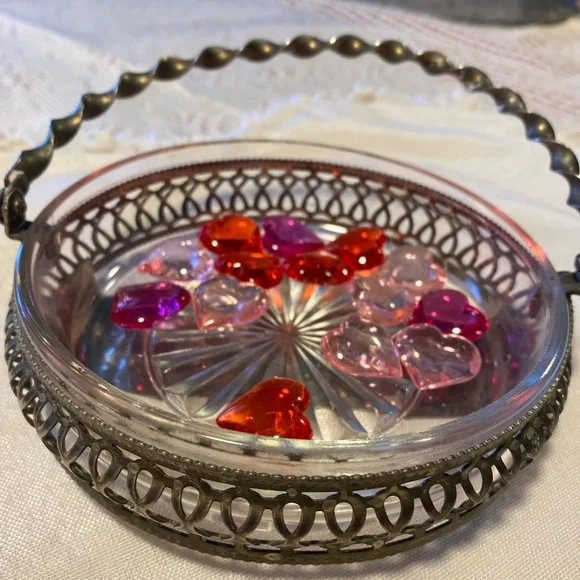 Vintage Glass and Metal Basket - Picture 2 of 5